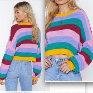 NWT Nasty Gal Cropped Relaxed Bold Stripe Sweater
